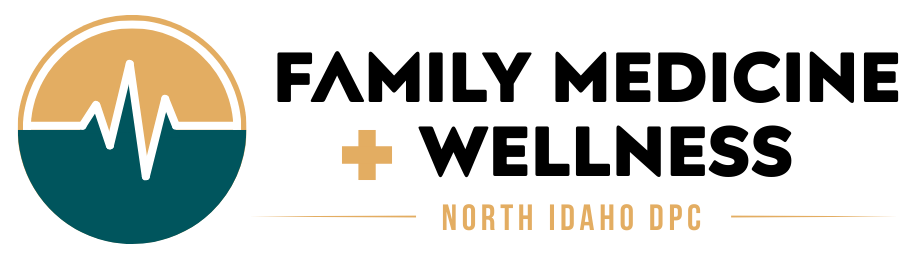 med spa hayden idaho logo for family medicine + wellness north idaho dpc, featuring a circle, heartbeat graphic, and bold lettering. at north idaho med spa in hayden
